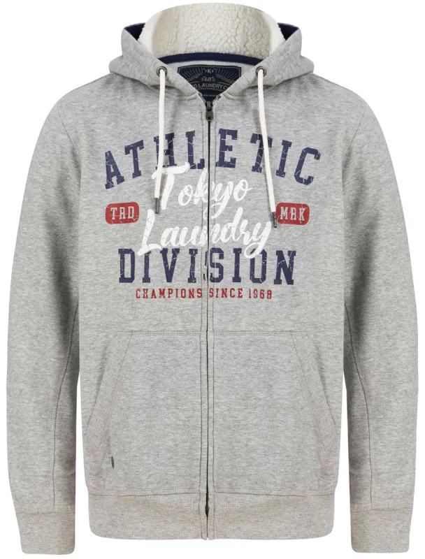 Teric Zip Through Fleece Hoodie with Borg Lined Hood in Light Grey Marl  - Tokyo Laundry sold by Tokyo Laundry