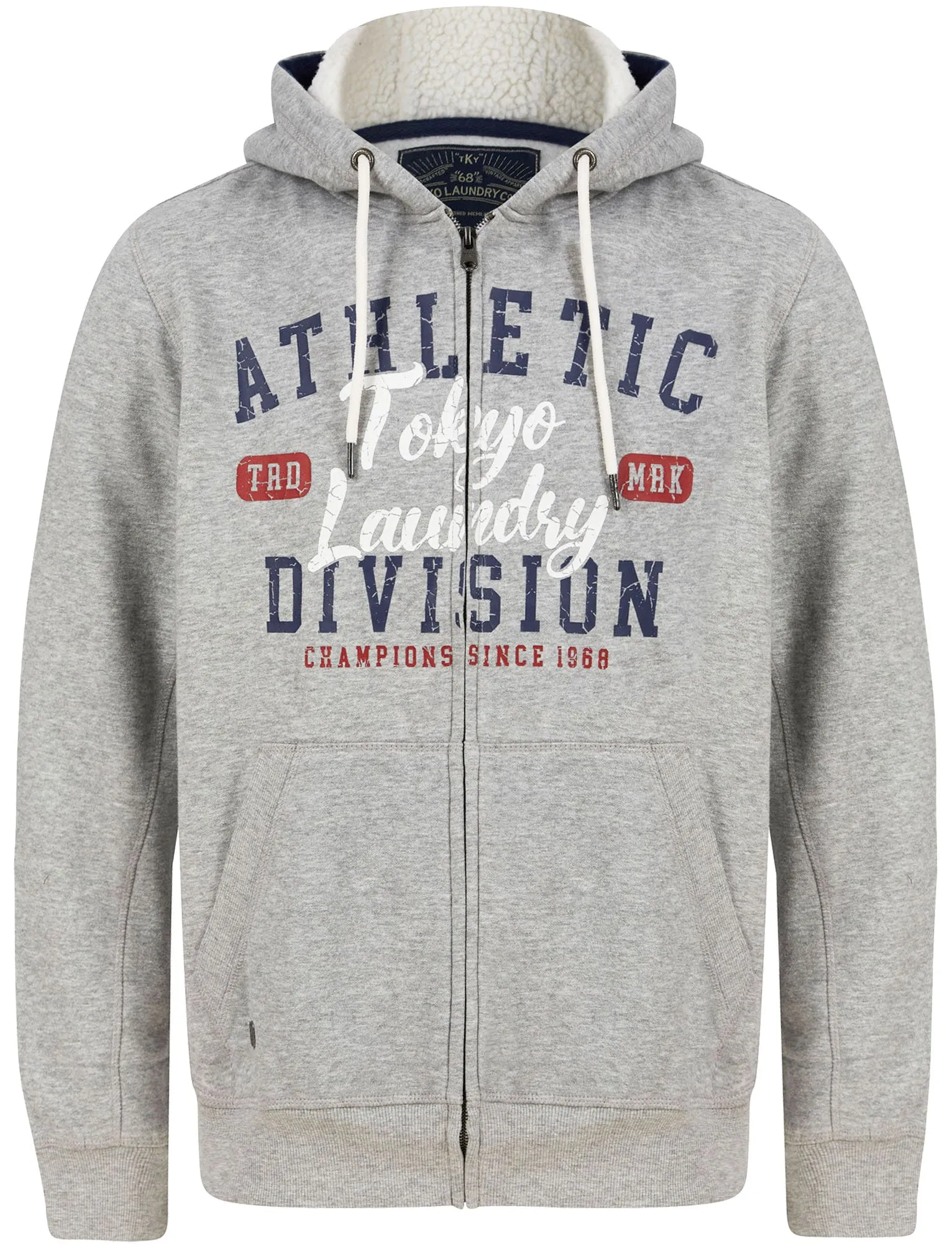 Teric Zip Through Fleece Hoodie with Borg Lined Hood in Light Grey Marl - Tokyo Laundry sold by Tokyo Laundry