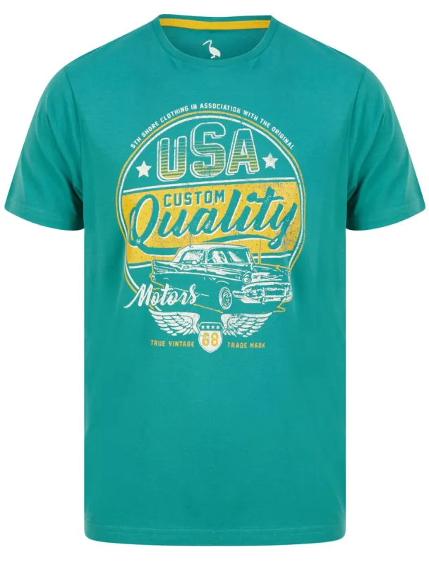 Custom Quality Motif Cotton Jersey T-Shirt in River Green - South Shore sold by Tokyo Laundry