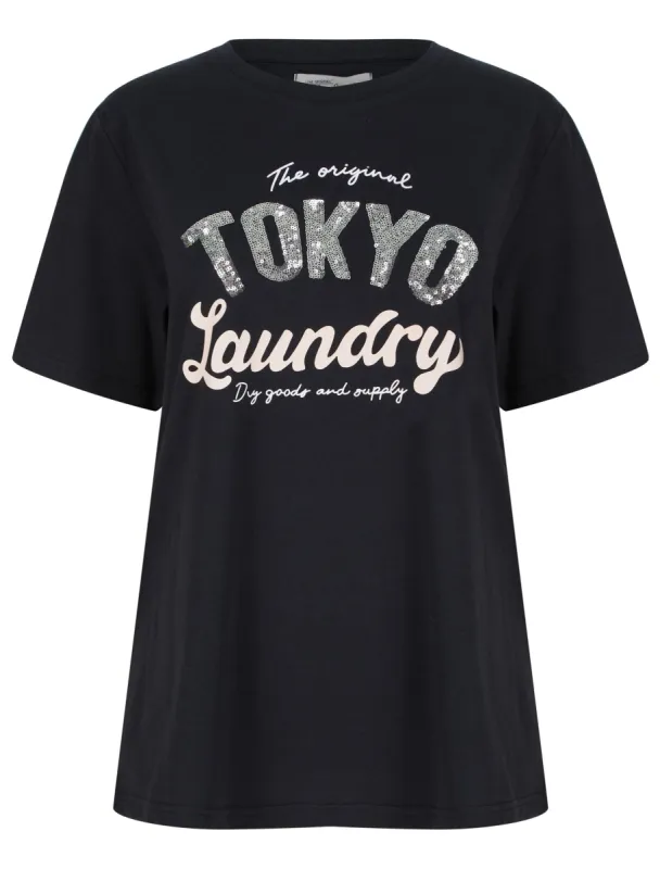 Valentina Sequin Motif Cotton Jersey T-Shirt in Jet Black - Tokyo Laundry sold by Tokyo Laundry