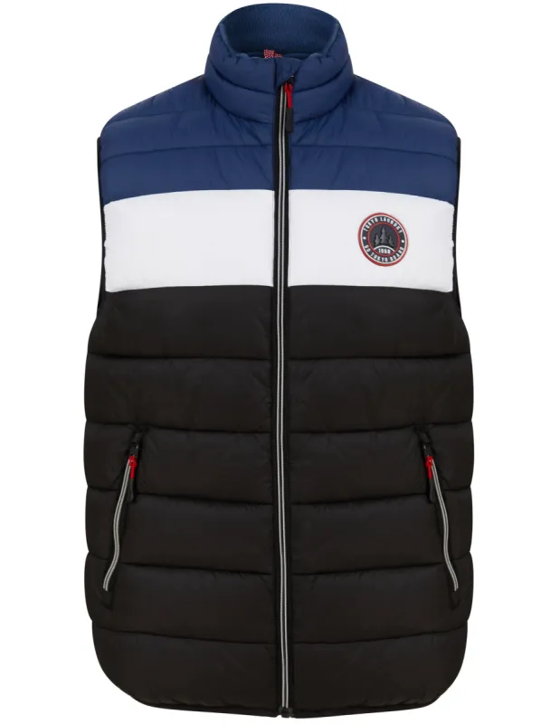 Tarmon Microfleece Lined Quilted Puffer Gilet in Jet Black / Blue - Tokyo Laundry Active Tech sold by Tokyo Laundry