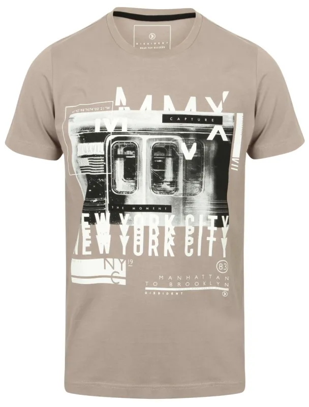 Platform Motif Print Cotton T-Shirt In Elephant - Dissident sold by Tokyo Laundry