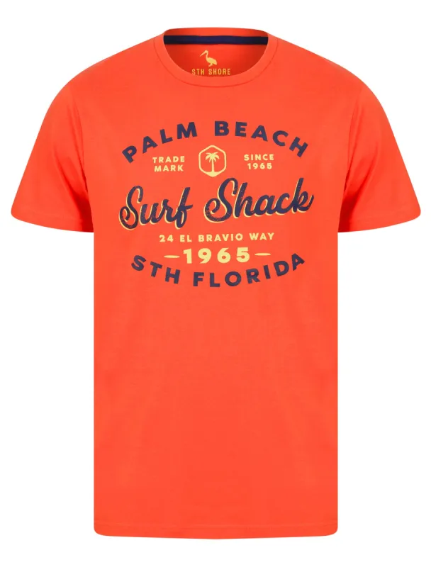 Palm Beach Motif Cotton Jersey T-Shirt in Hot Coral - South Shore sold by Tokyo Laundry