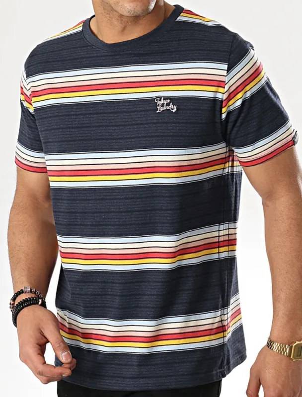 Lowell Striped Cotton T-Shirt In Medieval Blue Marl - Tokyo Laundry sold by Tokyo Laundry