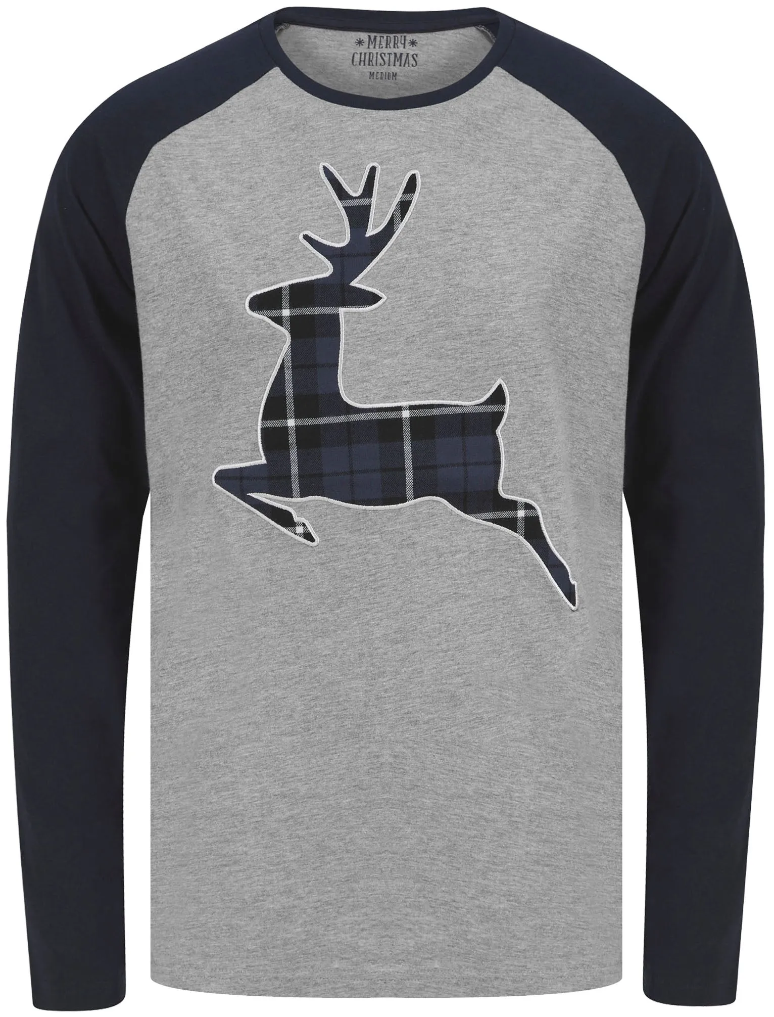 Men's Reindeer Applique 2pc Lounge Pyjama Set in Light Grey Marl / Navy Black Check - Merry Christmas sold by Tokyo Laundry product image thumbnail 3