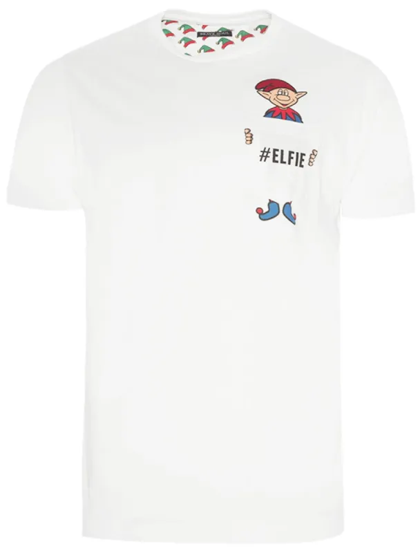 Elfie Novelty Christmas T-Shirt with Chest Pocket In White sold by Tokyo Laundry
