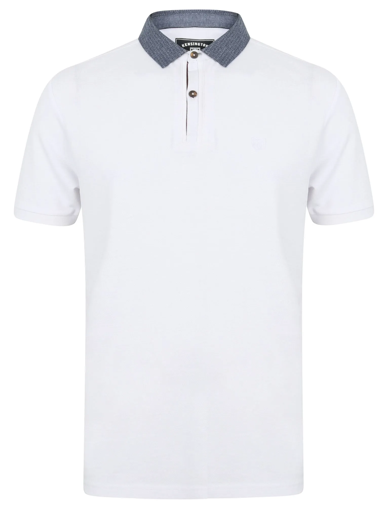 Norland Cotton Pique Polo Shirt with Chambray Collar in Bright White - Kensington Eastside sold by Tokyo Laundry