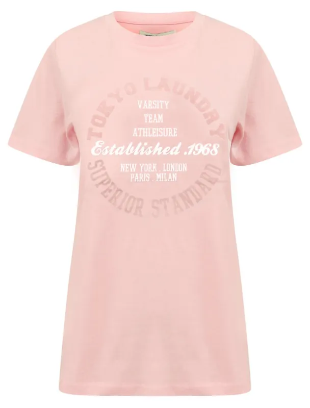 Cora Flocked Motif Cotton Jersey T-Shirt in Silver Pink - Tokyo Laundry sold by Tokyo Laundry