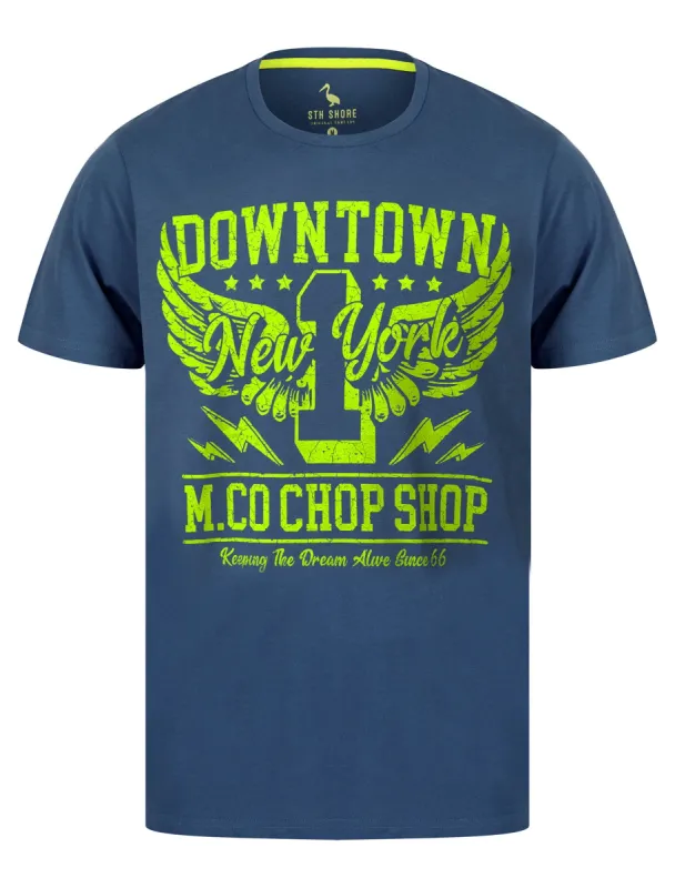 Downtown Motif Cotton Jersey T-Shirt in Dutch Blue - South Shore sold by Tokyo Laundry