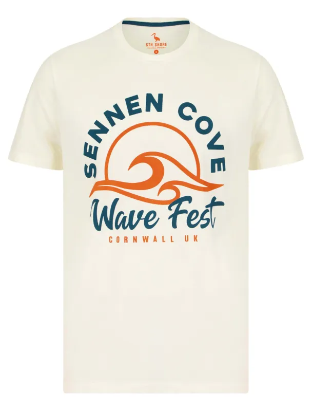 Wave Fest Motif Cotton Jersey T-Shirt in Marshmallow White - South Shore sold by Tokyo Laundry