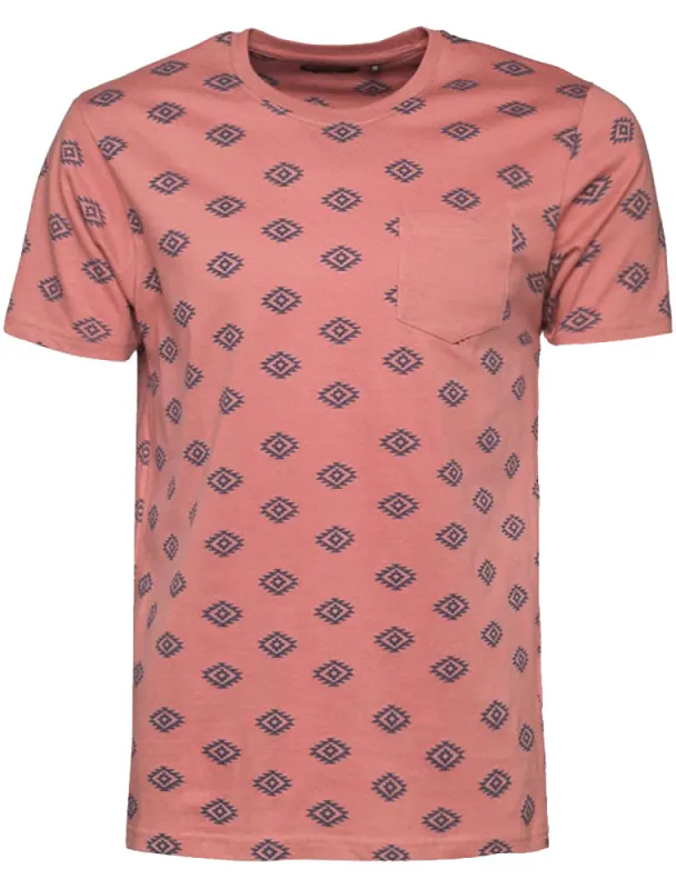 Berdan Aztec Print Crew Neck T-Shirt with Pocket in Pink sold by Tokyo Laundry
