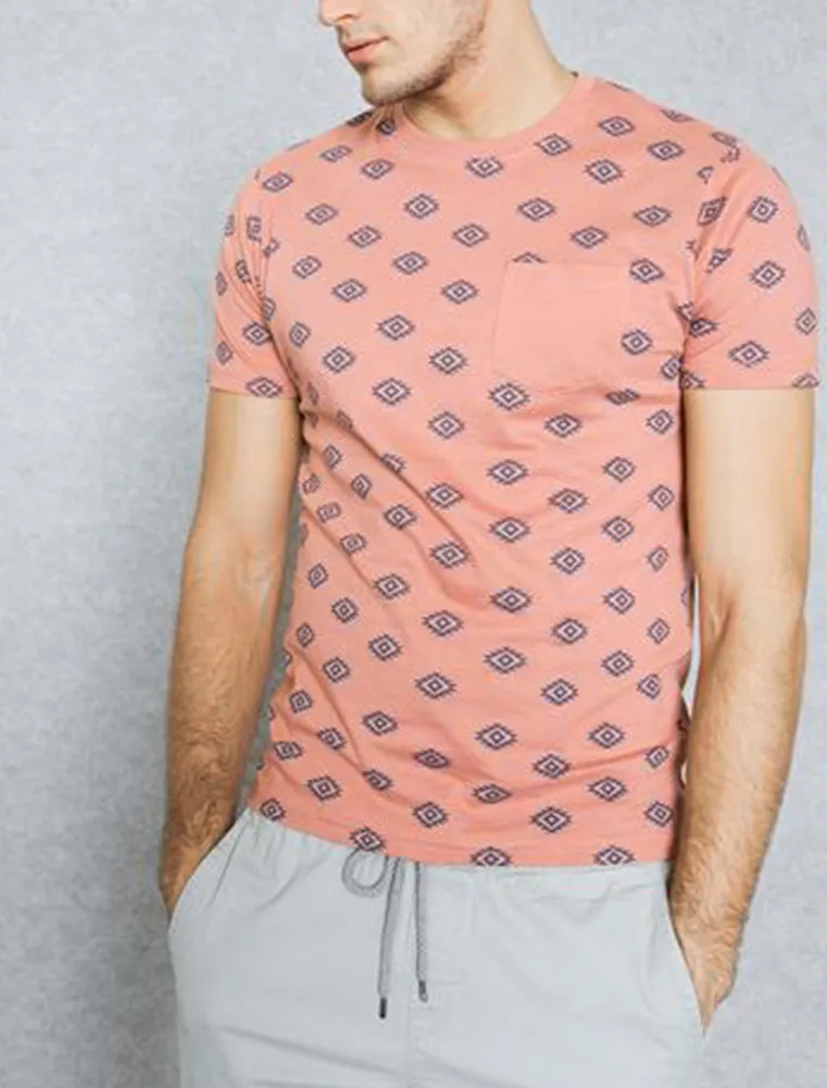 Berdan Aztec Print Crew Neck T-Shirt with Pocket in Pink sold by Tokyo Laundry product image thumbnail 2