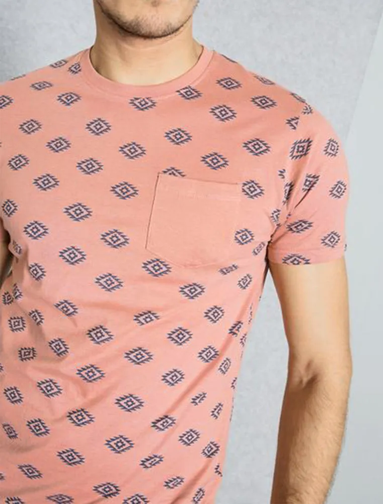 Berdan Aztec Print Crew Neck T-Shirt with Pocket in Pink sold by Tokyo Laundry product image thumbnail 3