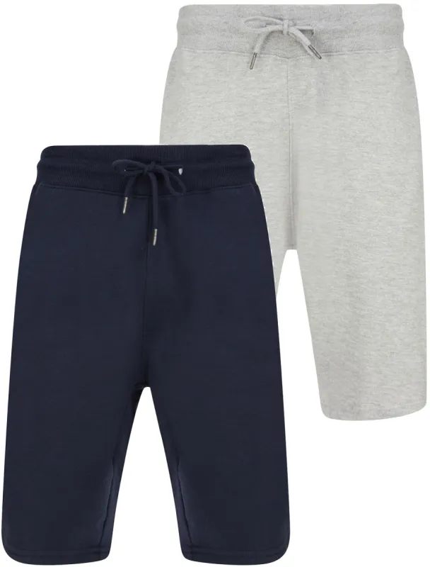Cayton (2 Pack) Cotton Blend Brushback Fleece Jogger Shorts Set In Sky Captain Navy / Light Grey Marl - Tokyo Laundry sold by Tokyo Laundry