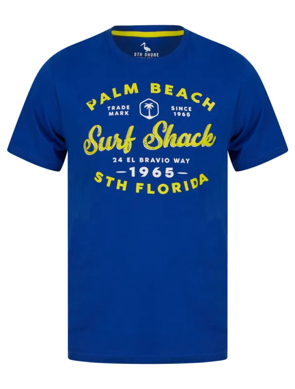Palm Beach Motif Cotton Jersey T-Shirt in Sea Surf Blue - South Shore sold by Tokyo Laundry