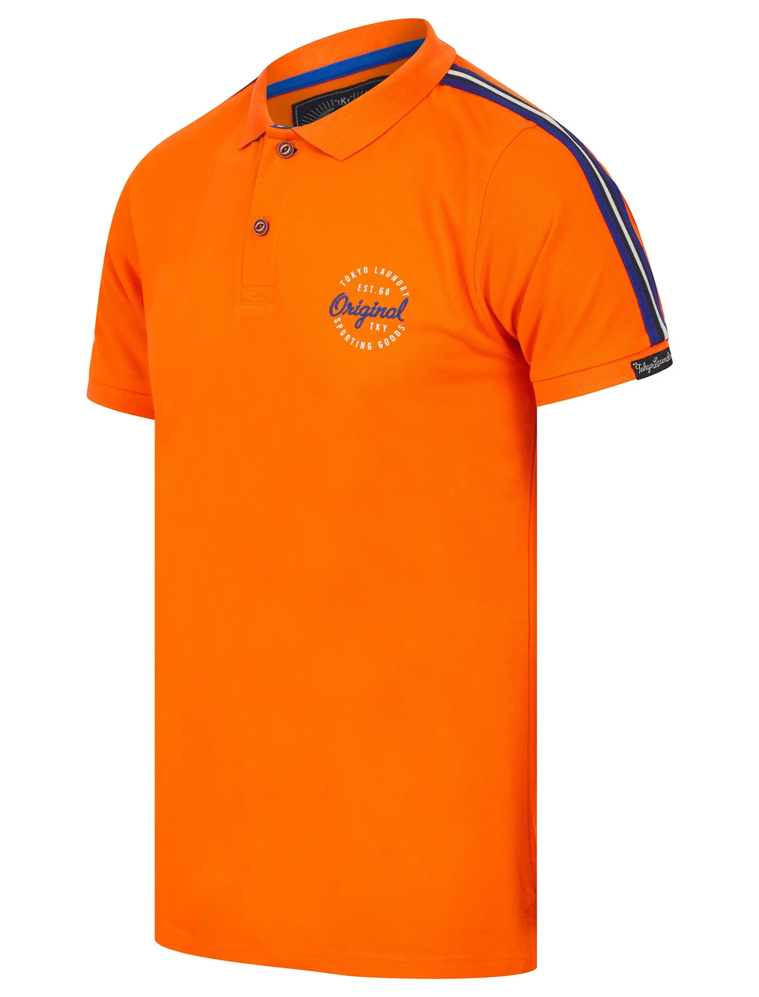 Tape Cotton Pique Polo Shirt in Golden Poppy Orange - Tokyo Laundry sold by Tokyo Laundry