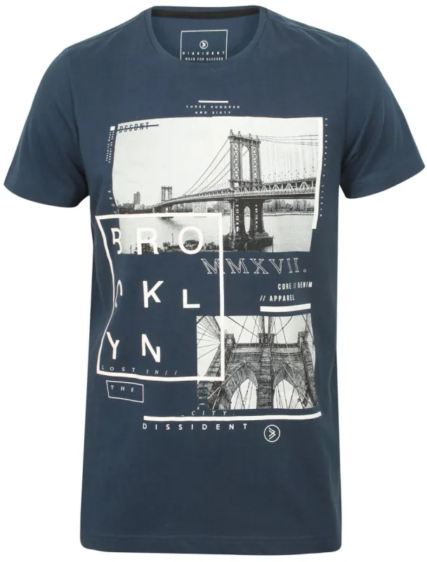 Bro Brooklyn Graphic Motif Cotton T-Shirt In Sargasso Blue - Dissident sold by Tokyo Laundry
