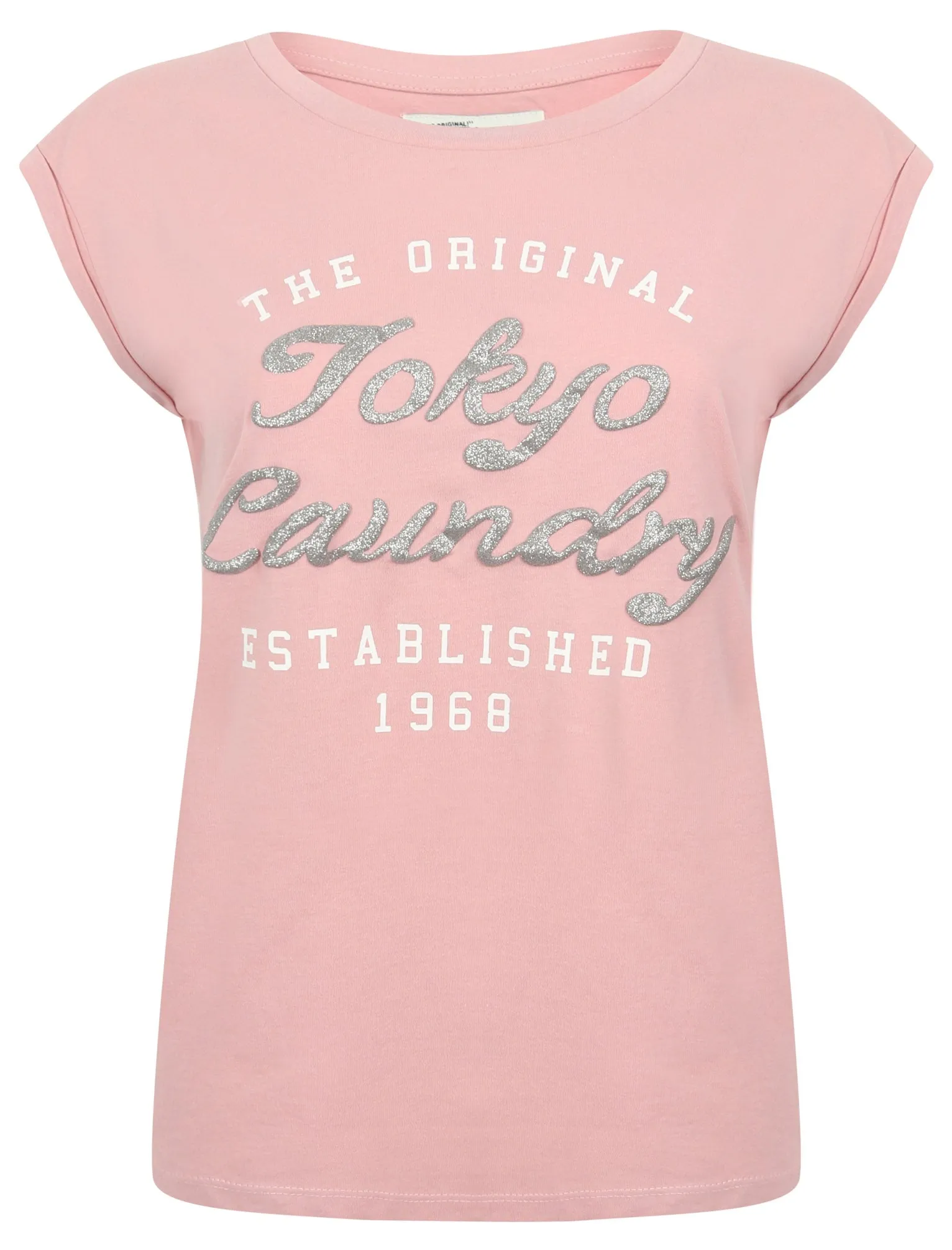 Cariana Cotton T-Shirt with Turn-Up Sleeves In Pink - Tokyo Laundry sold by Tokyo Laundry