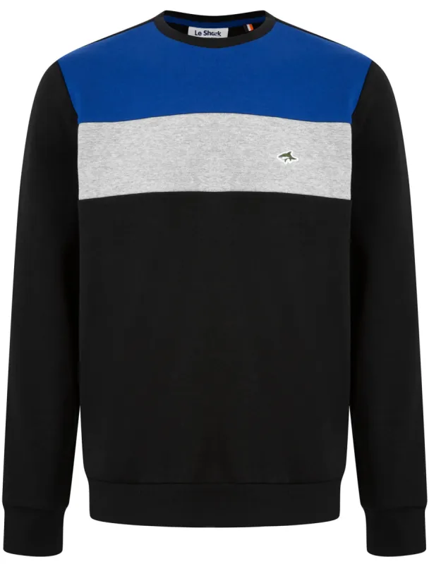 Paul Colour Block Cotton Blend Fleece Sweatshirt in Jet Black / Blue - Le Shark made by Tokyo Laundry