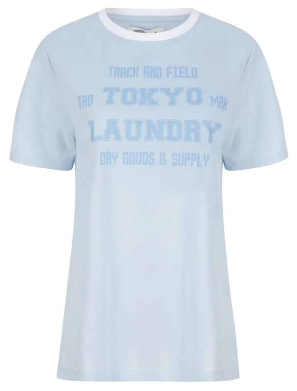 Leah Motif Cotton Jersey Ringer T-Shirt in Skyway Blue - Tokyo Laundry sold by Tokyo Laundry