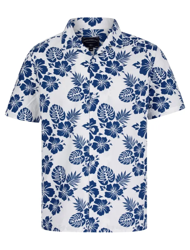 Chambal Floral Print Short Sleeve Open Collar Hawaiian Shirt in Bright White - Tokyo Laundry sold by Tokyo Laundry