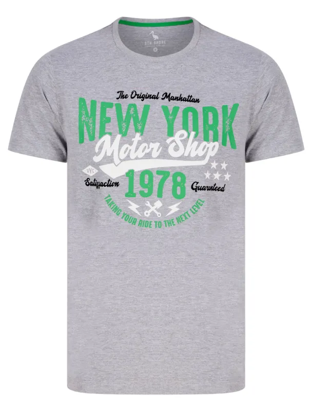 Manhattan NY Motif Cotton Jersey T-Shirt in Light Grey Marl - South Shore sold by Tokyo Laundry