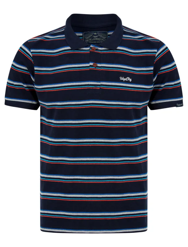 Gazza Striped Cotton Pique Polo Shirt in Sky Captain Navy - Tokyo Laundry sold by Tokyo Laundry