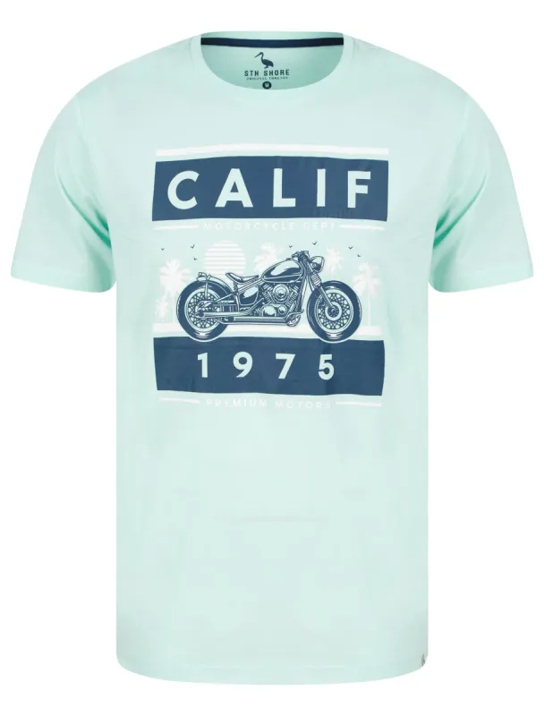 Calif Bike Motif Cotton Jersey T-Shirt in Hint of Mint - South Shore sold by Tokyo Laundry