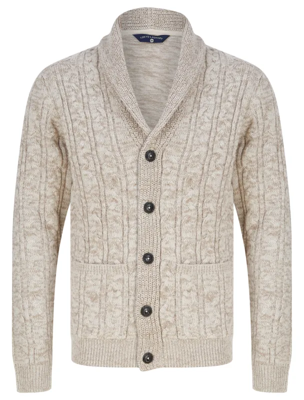 Manji 2 Chunky Cable Knitted Cardigan with Shawl Collar in Natural Twist - Tokyo Laundry sold by Tokyo Laundry