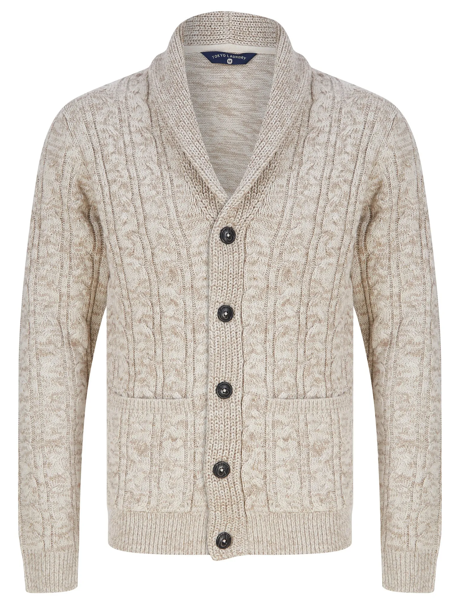 Manji 2 Chunky Cable Knitted Cardigan with Shawl Collar in Natural Twist - Tokyo Laundry sold by Tokyo Laundry