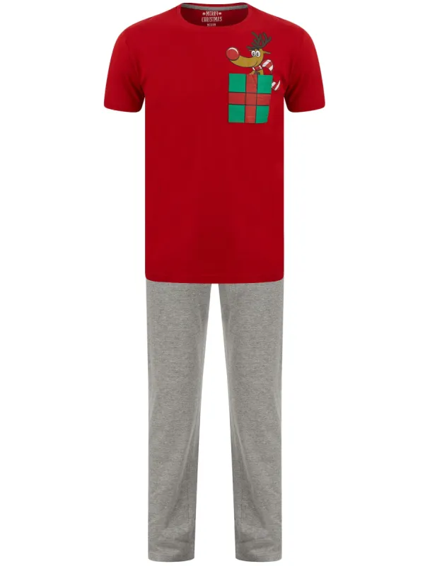 Men's Rudolph Pocket 2pc Lounge Pyjama Set in Red / Mid Grey Marl - Merry Christmas sold by Tokyo Laundry