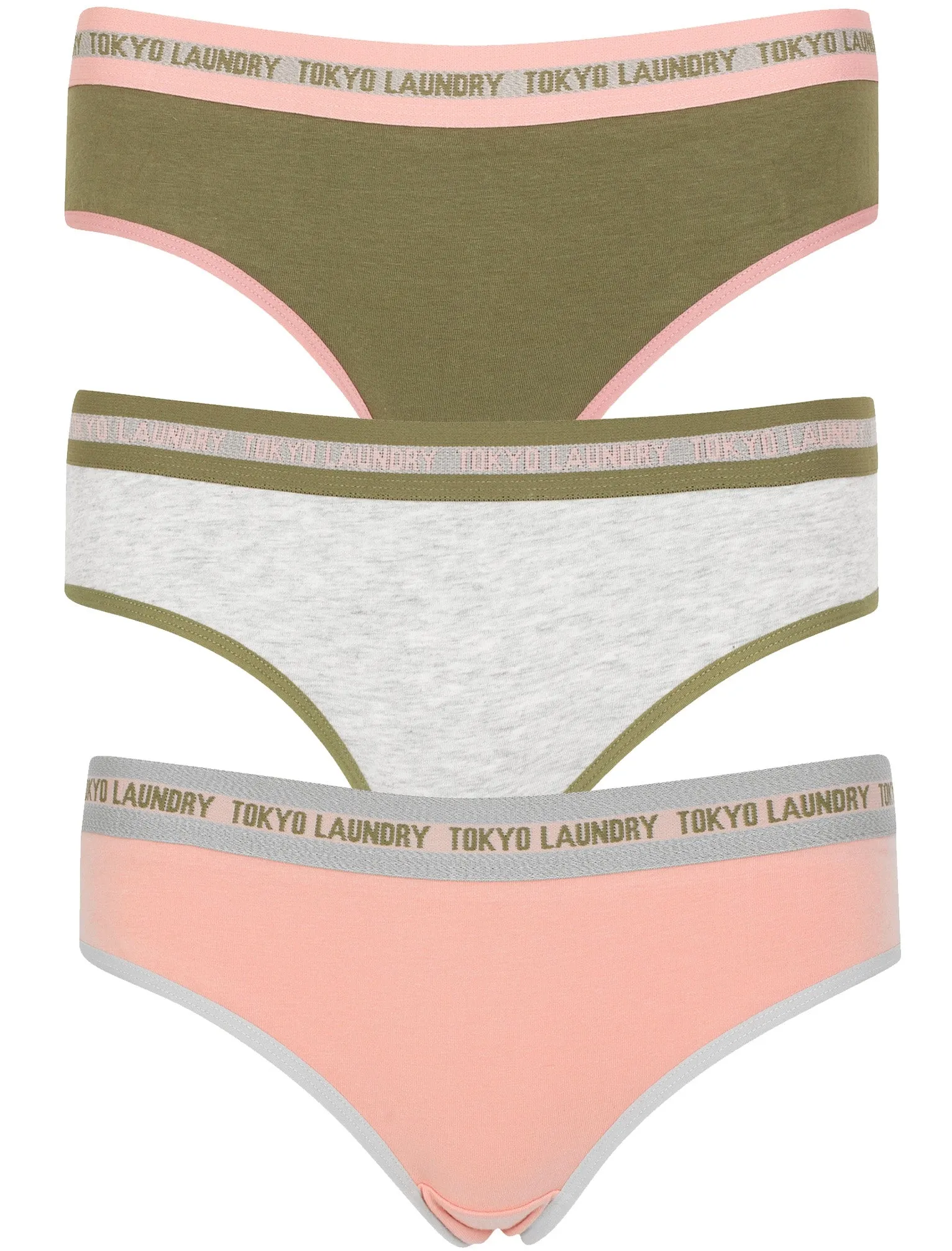 Feverfew (3 Pack) Assorted Briefs In Khaki/ Light Grey Marl/ Blush - Tokyo Laundry sold by Tokyo Laundry