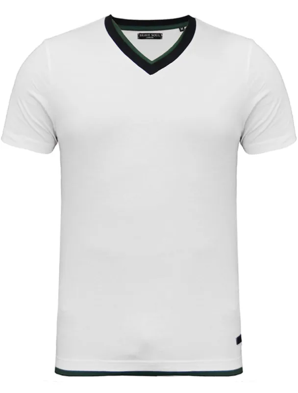 Smith V Neck Mock Insert Cotton T-Shirt in Ivory sold by Tokyo Laundry