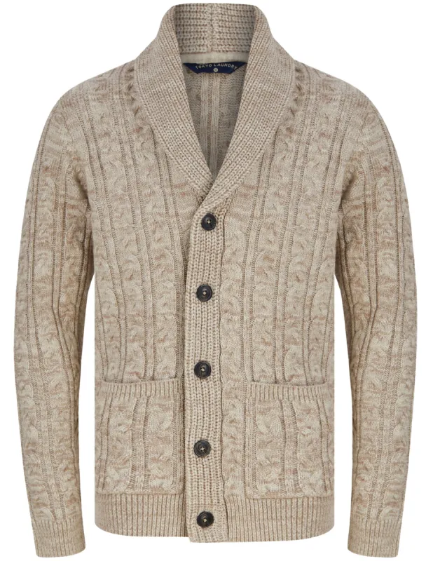 Manji Cable Knitted Wool Blend Cardigan with Shawl Collar In Natural Twist - Tokyo Laundry sold by Tokyo Laundry