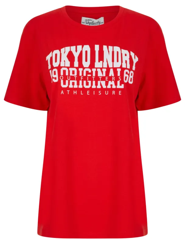 Charli Flocked Motif Cotton Jersey T-Shirt in High Risk Red - Tokyo Laundry sold by Tokyo Laundry