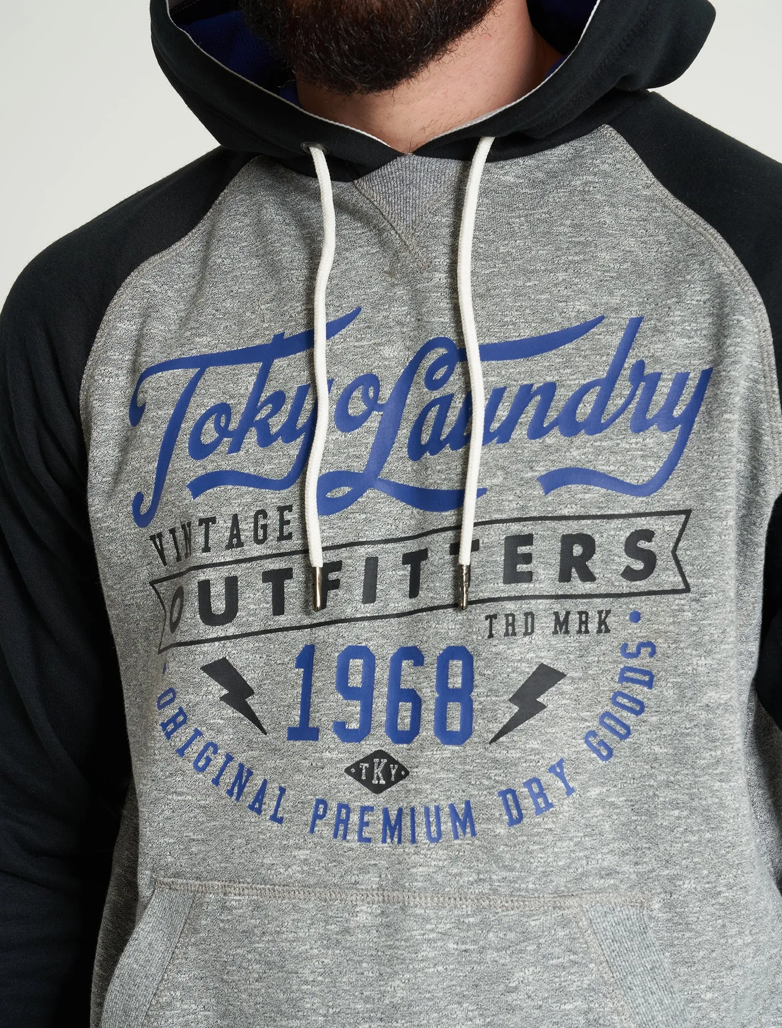 Bannering Raglan Sleeve Brushback Fleece Pullover Hoodie in Light Grey Grindle - Tokyo Laundry sold by Tokyo Laundry product image thumbnail 5