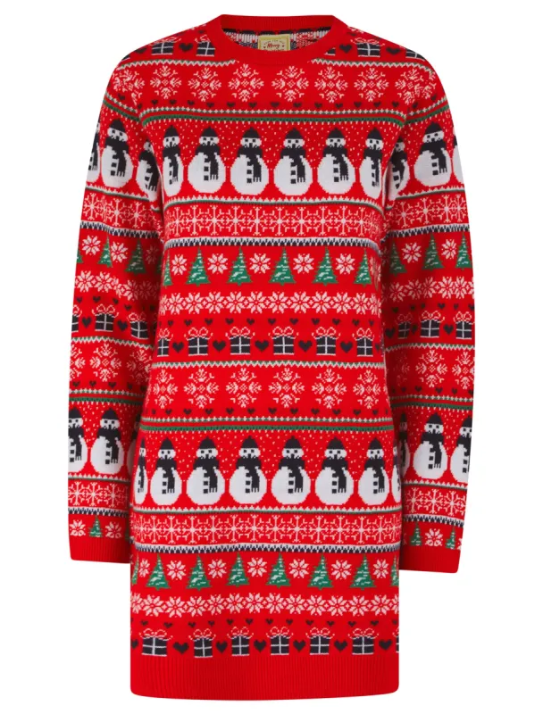 Women's Flakey Novelty Knitted Christmas Jumper Dress in Tokyo Red - Merry Christmas sold by Tokyo Laundry