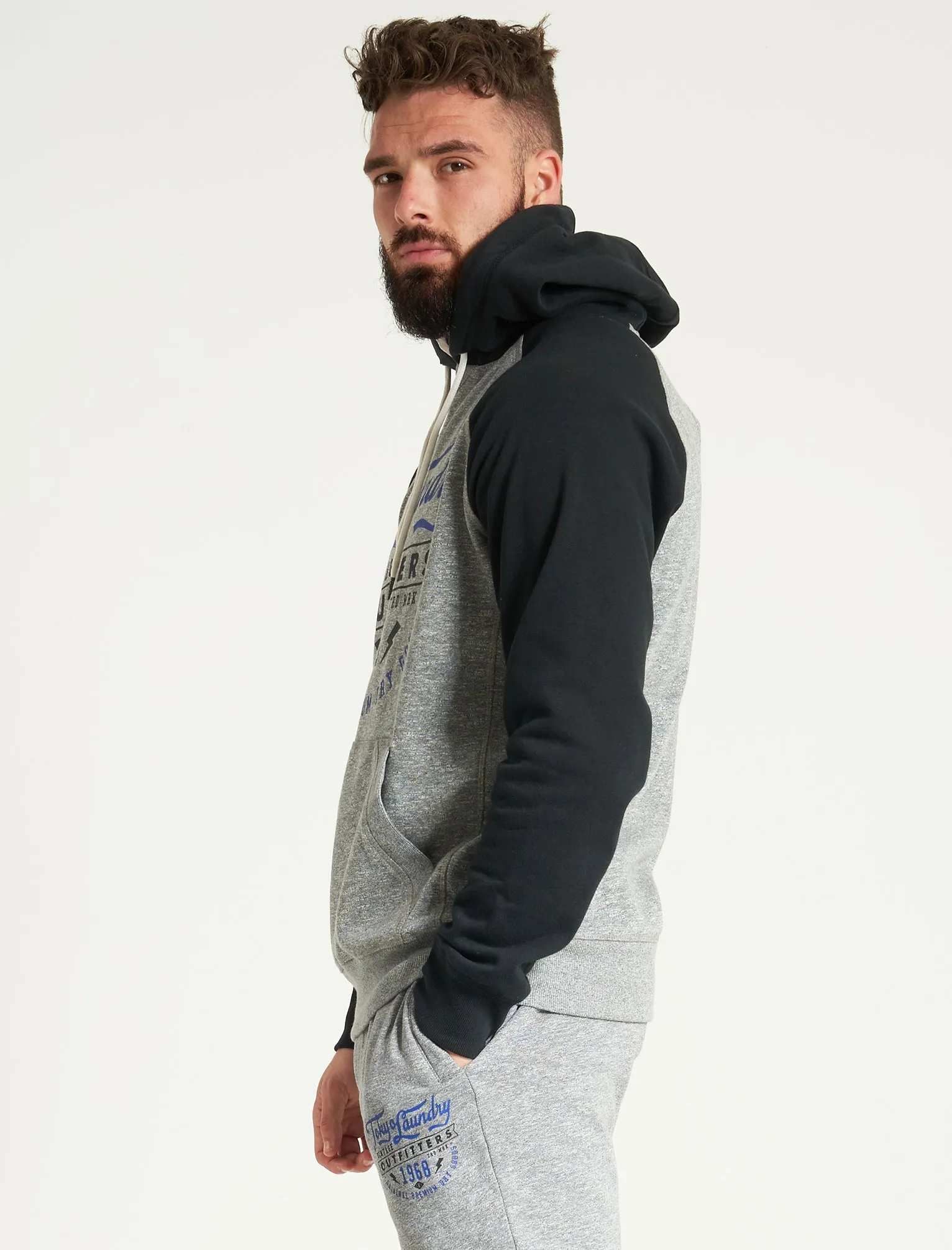 Bannering Raglan Sleeve Brushback Fleece Pullover Hoodie in Light Grey Grindle - Tokyo Laundry sold by Tokyo Laundry product image thumbnail 4