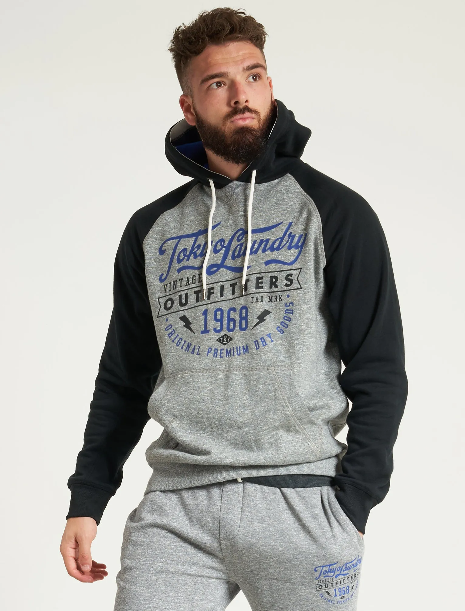 Bannering Raglan Sleeve Brushback Fleece Pullover Hoodie in Light Grey Grindle - Tokyo Laundry sold by Tokyo Laundry product image thumbnail 3