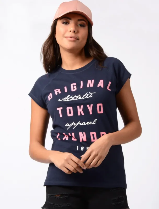 Nyla Motif Cotton Crew Neck T-Shirt In Eclipse Blue - Tokyo Laundry sold by Tokyo Laundry
