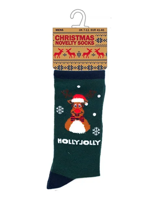 Mens Noel Holly Jolly Novelty Christmas Socks in Green sold by Tokyo Laundry product image thumbnail 3