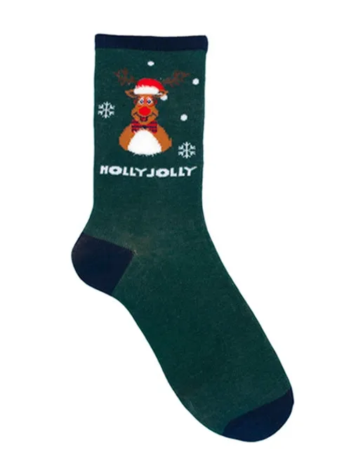 Mens Noel Holly Jolly Novelty Christmas Socks in Green sold by Tokyo Laundry product image thumbnail 2