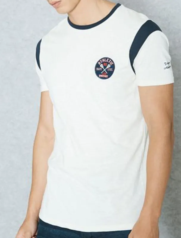 Athletic Motif Crew Neck T-Shirt in Ecru sold by Tokyo Laundry