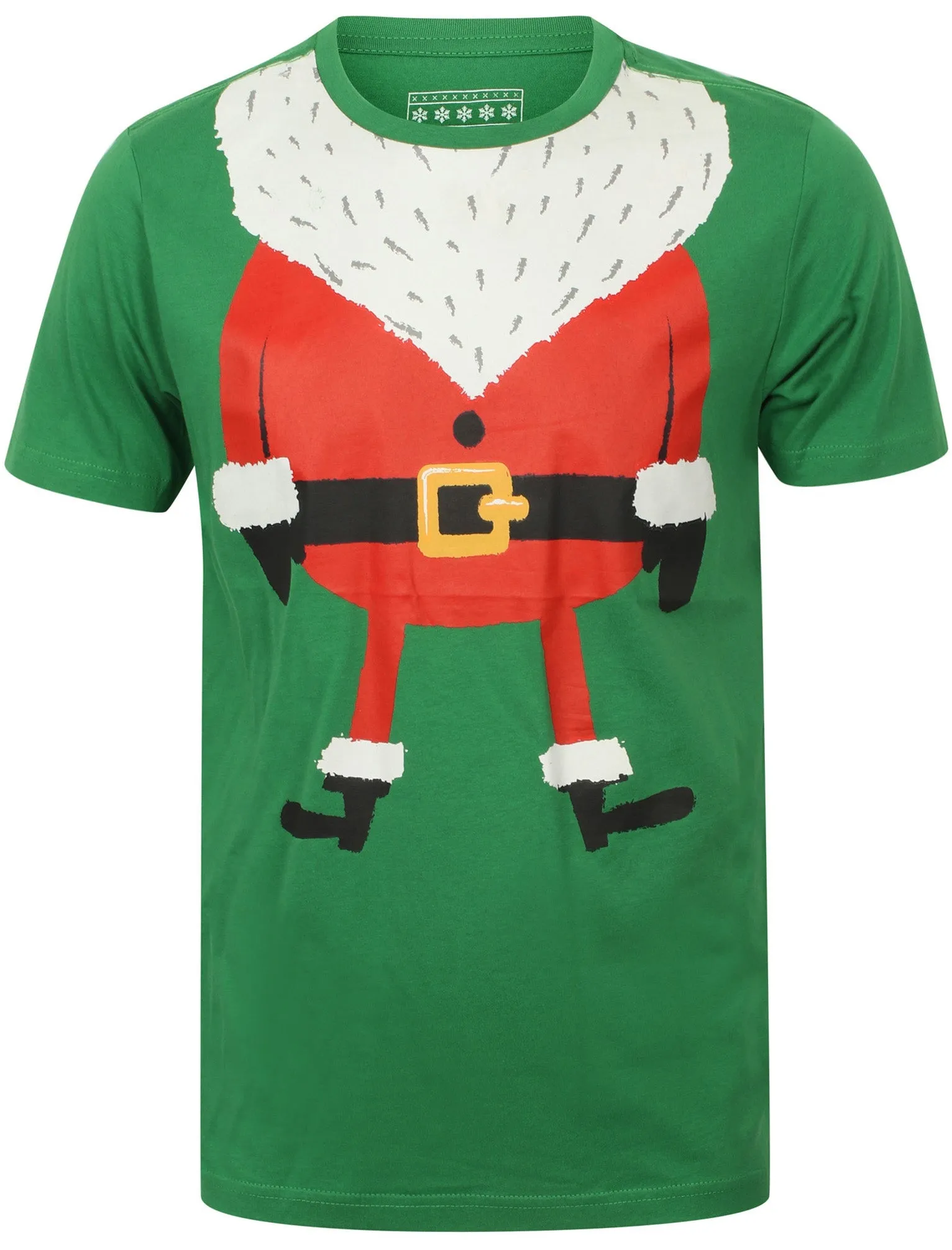 Santa Body Novelty Cotton Christmas T-Shirt in Green - Season's Greetings sold by Tokyo Laundry