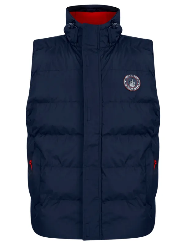 Tahmores Quilted Microfleece Lined Puffer Gilet with Hood in Sky Captain Navy - Tokyo Laundry Active Tech sold by Tokyo Laundry