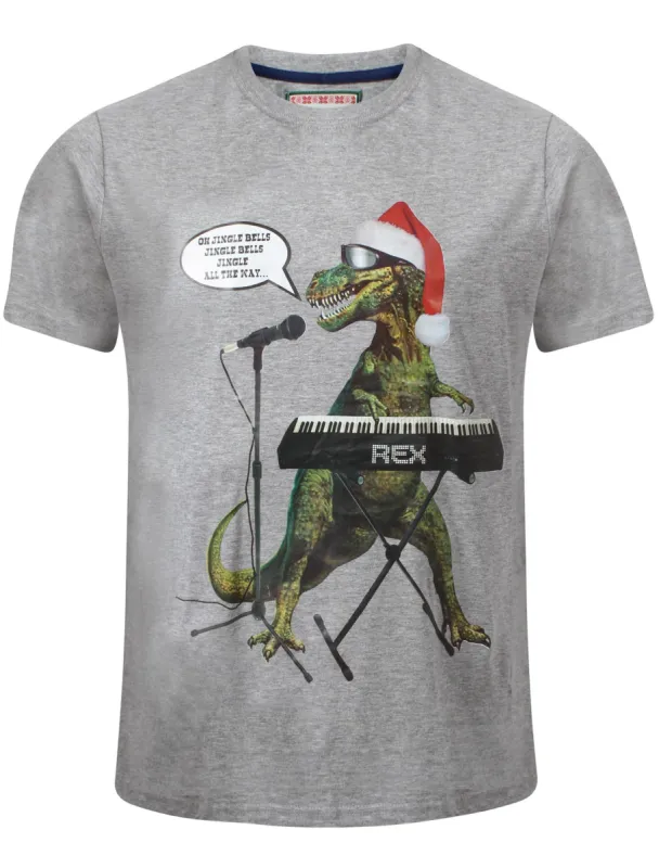 Merry Christmas Jingle Rex grey festive Xmas t-shirt sold by Tokyo Laundry
