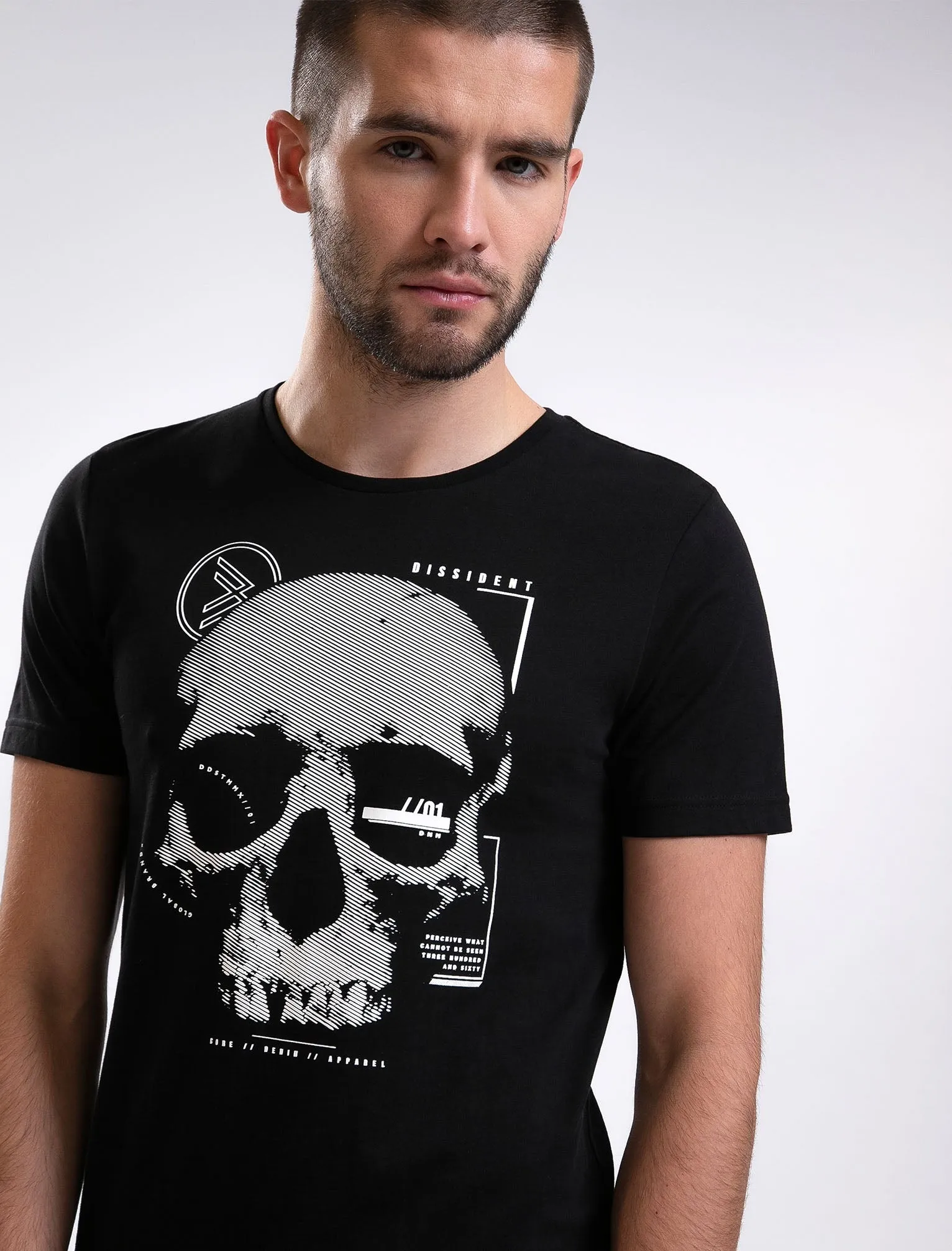 Scan Skull Motif Cotton Jersey T-Shirt In Jet Black - Dissident sold by Tokyo Laundry