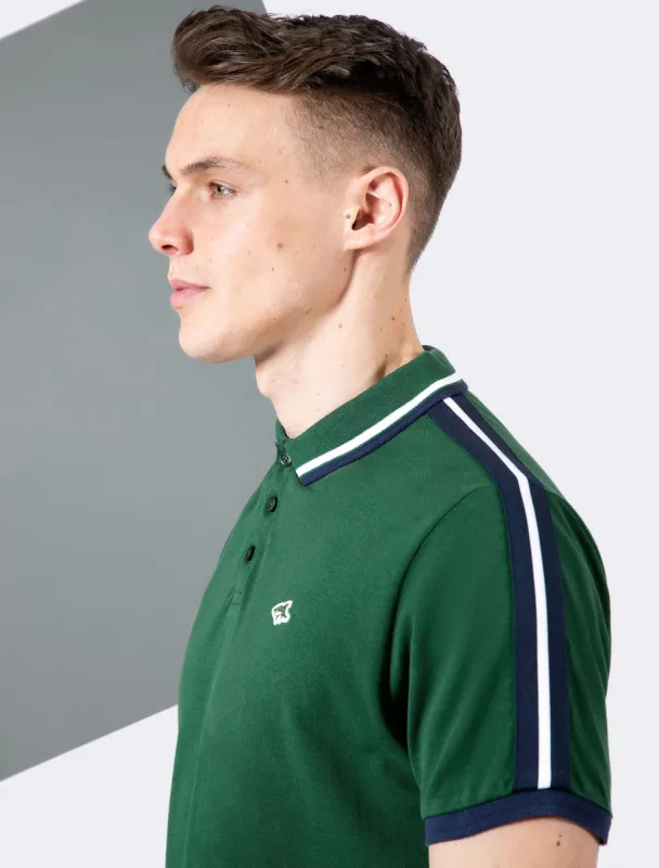 Patcham Cotton Pique Polo Shirt with Racer Stripe Tape Detail In Hunter Green - Le Shark sold by Tokyo Laundry