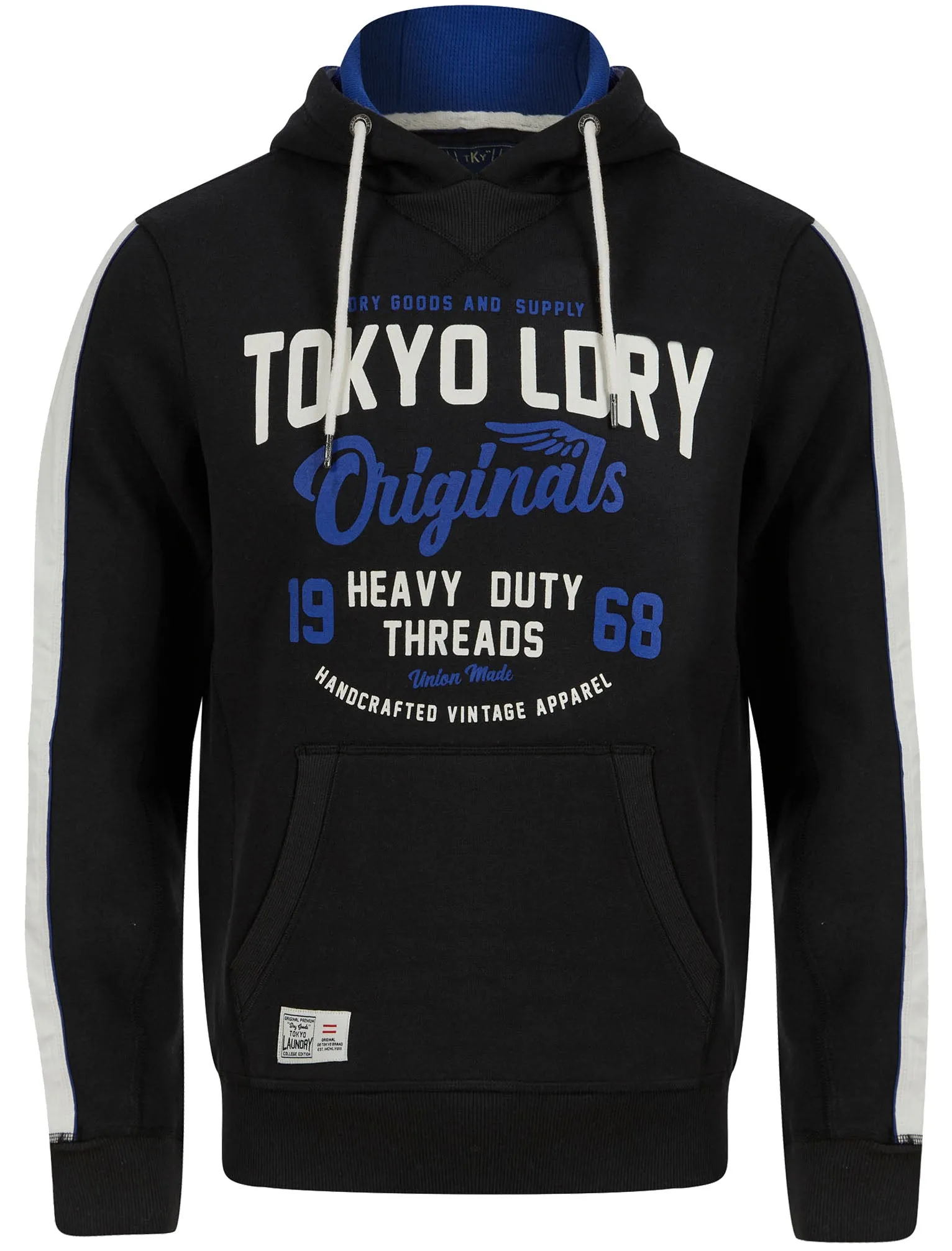 Travel Motif Brushback Fleece Pullover Hoodie with Tape Detail in Jet Black - Tokyo Laundry sold by Tokyo Laundry product image thumbnail 2