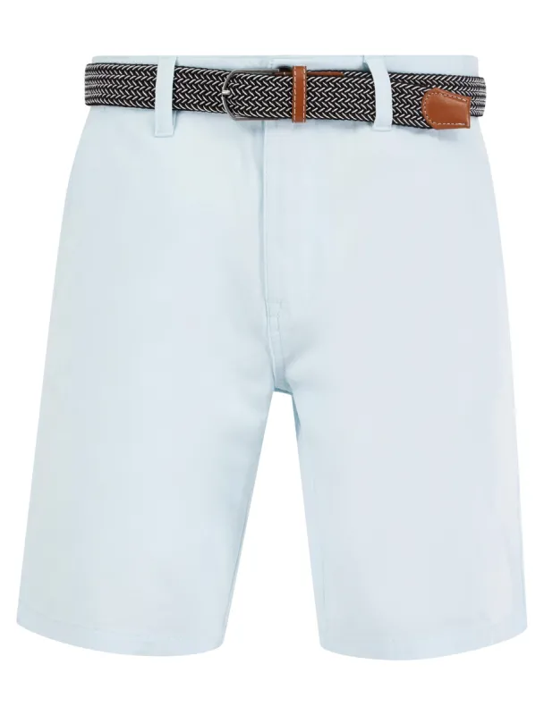 Cortez Cotton Twill Chino Shorts with Woven Belt in Ice Water - Kensington Eastside sold by Tokyo Laundry